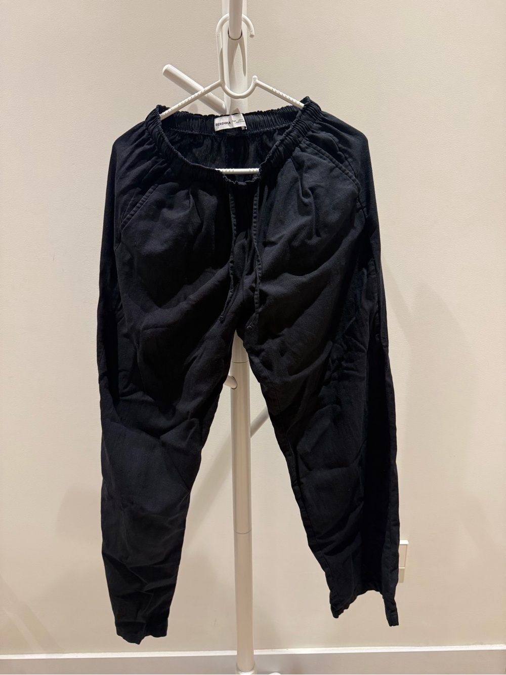 Black Linen-Blend Trousers